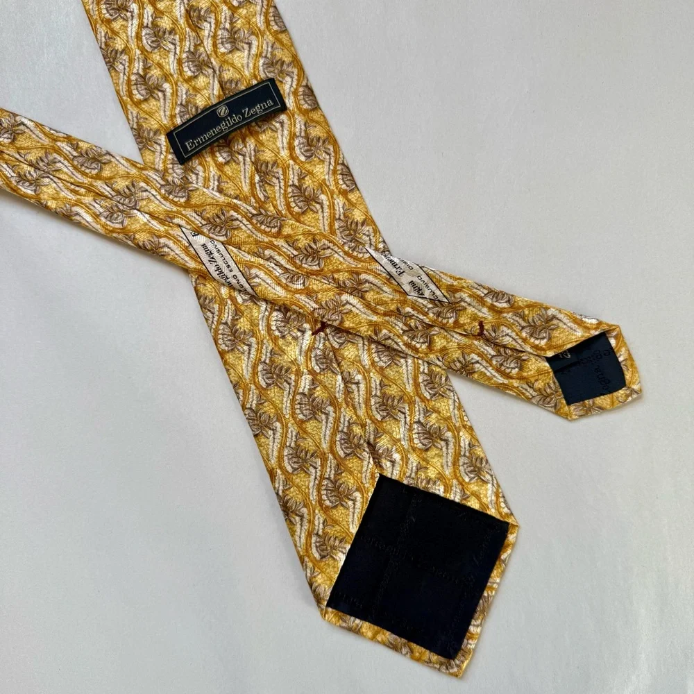 Ermenegildo‎ Zegna Silk Tie Gold Floral Made in Italy